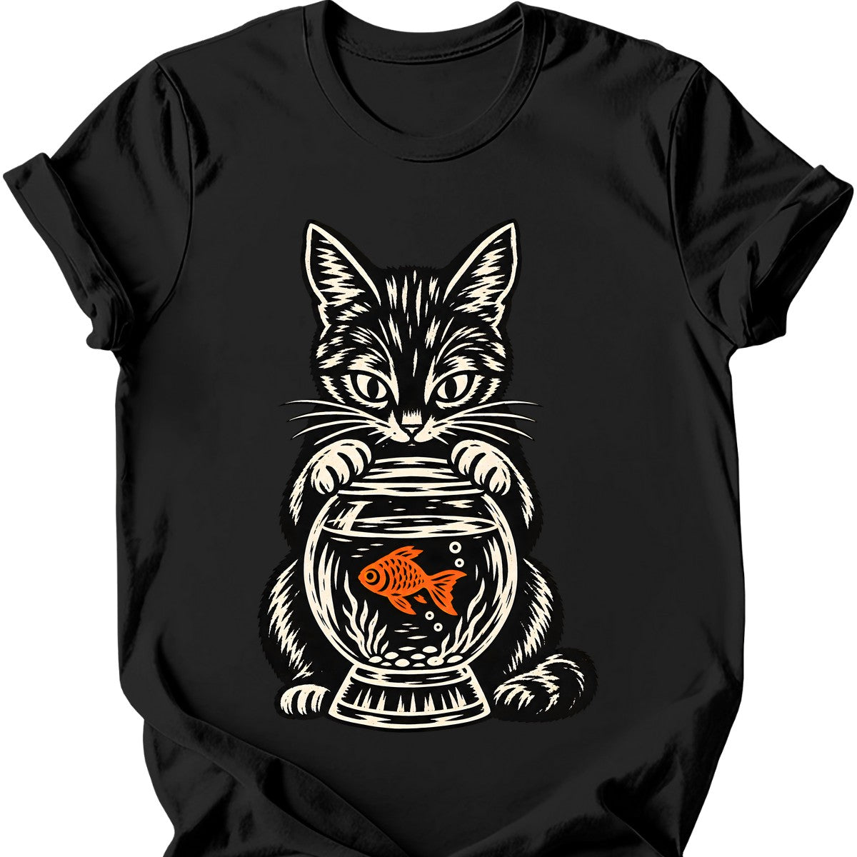Fishbowl Cat T-Shirt — Black