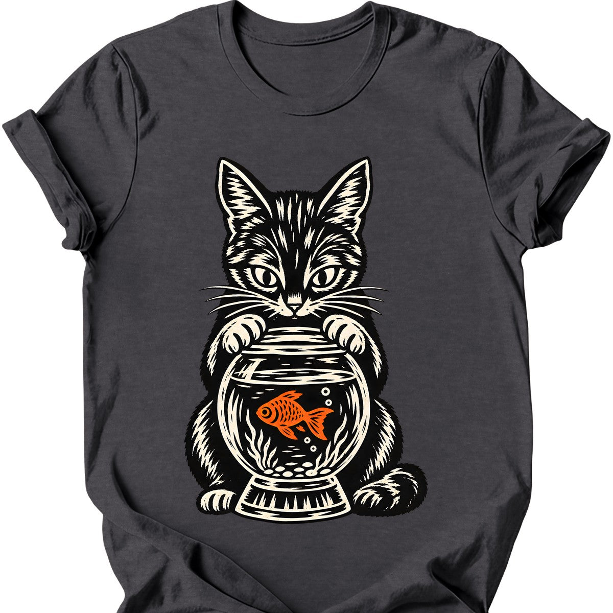 Fishbowl Cat T-Shirt — Dark Heather