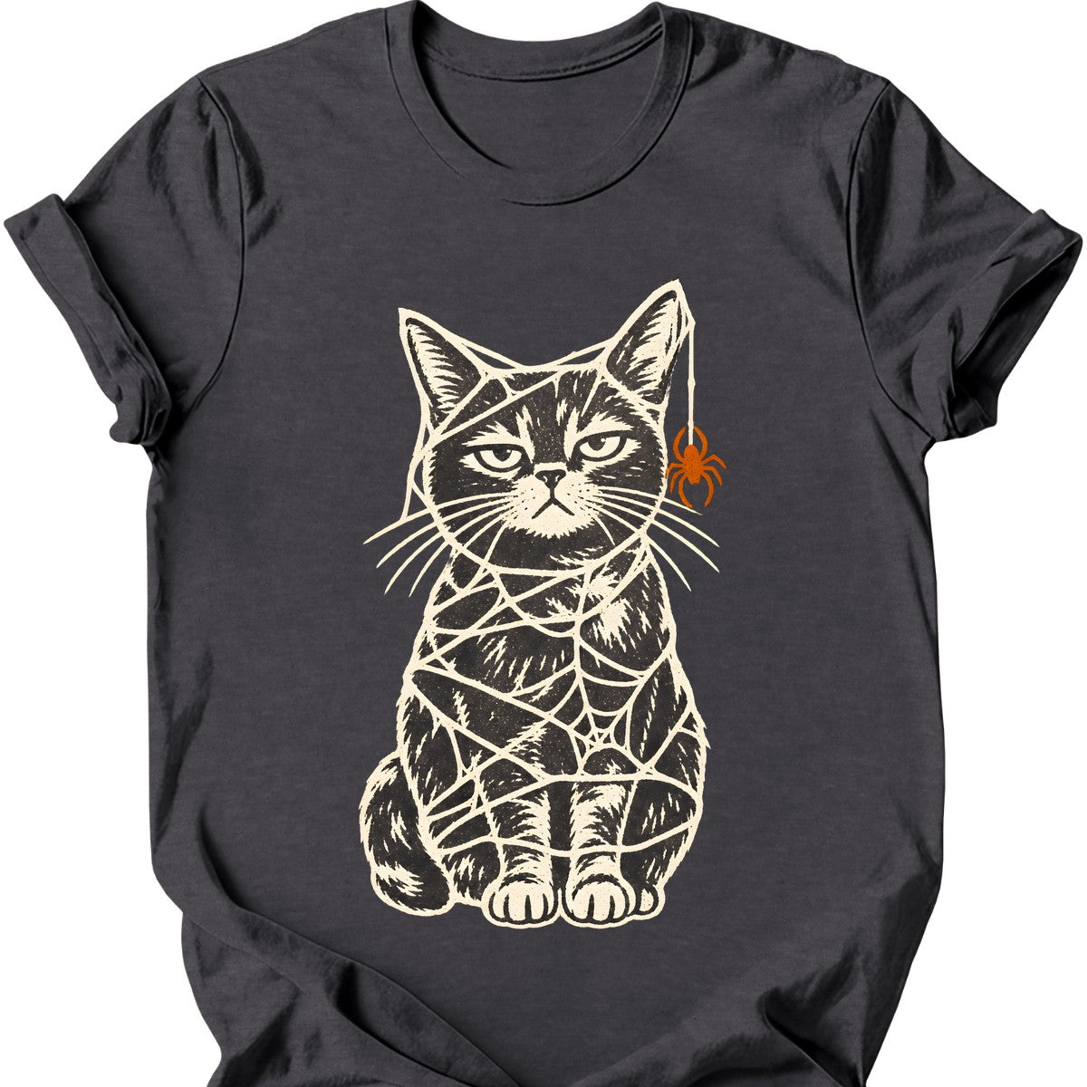Cobweb Cat T-Shirt — Dark Heather