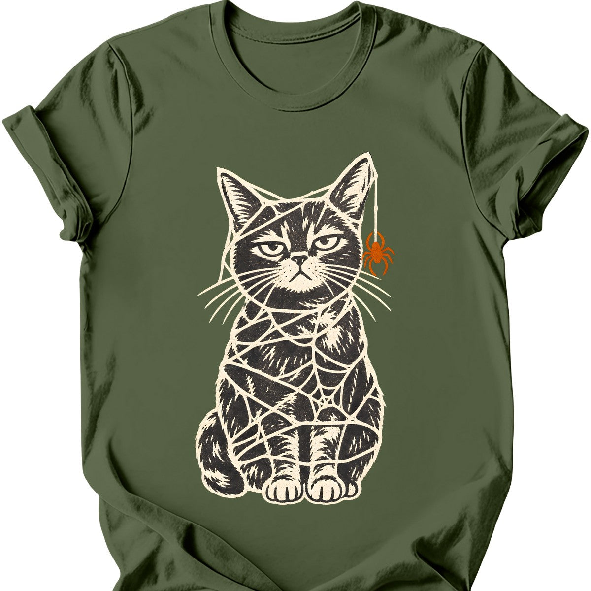 Cobweb Cat T-Shirt — Military Green