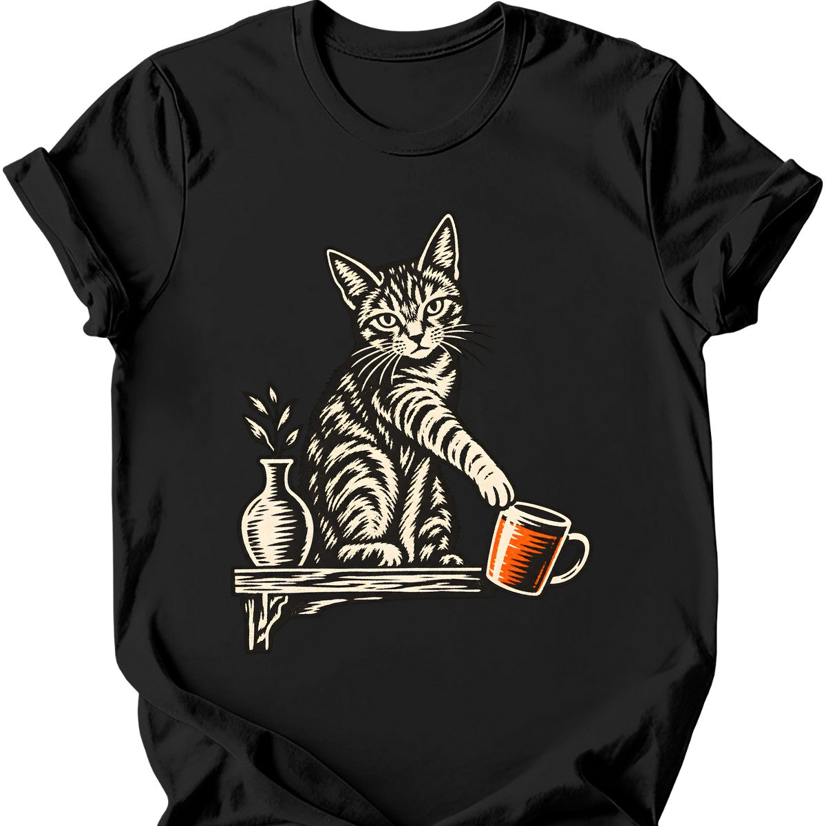 Mug Off the Shelf Cat T-Shirt — Black