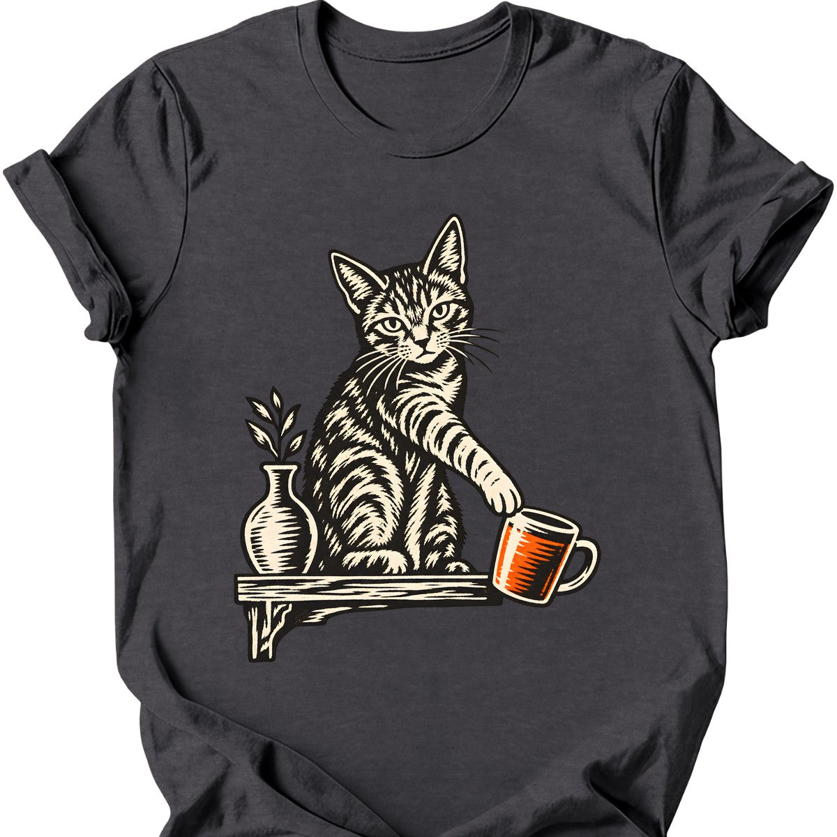 Mug Off the Shelf Cat T-Shirt — Dark Heather
