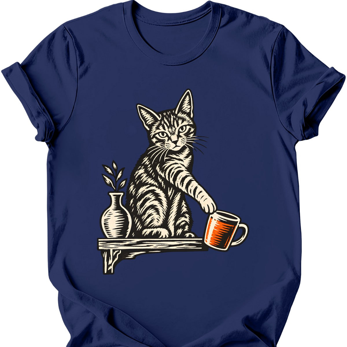 Mug Off the Shelf Cat T-Shirt — Navy