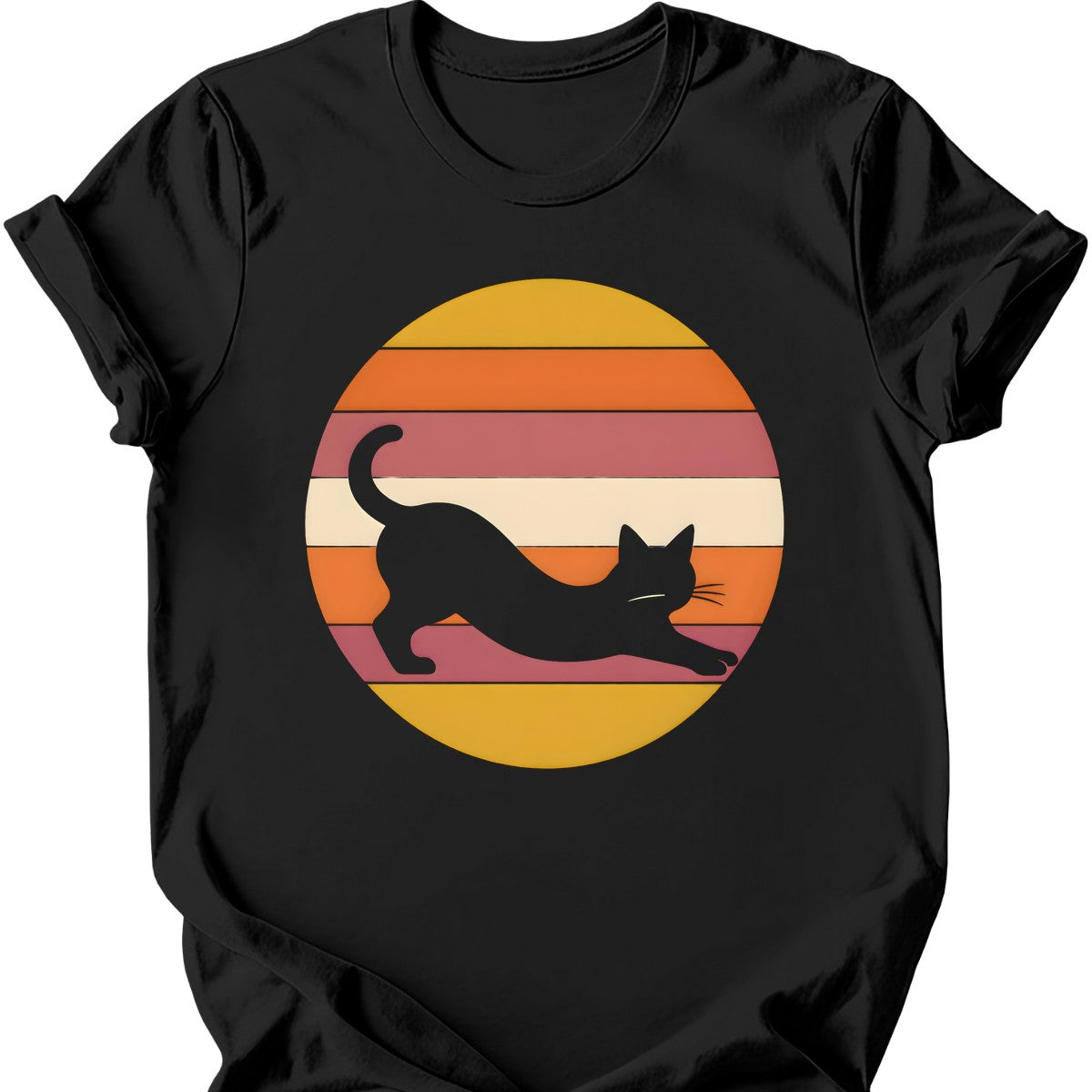 Sunset Stretch Cat T-Shirt — Black