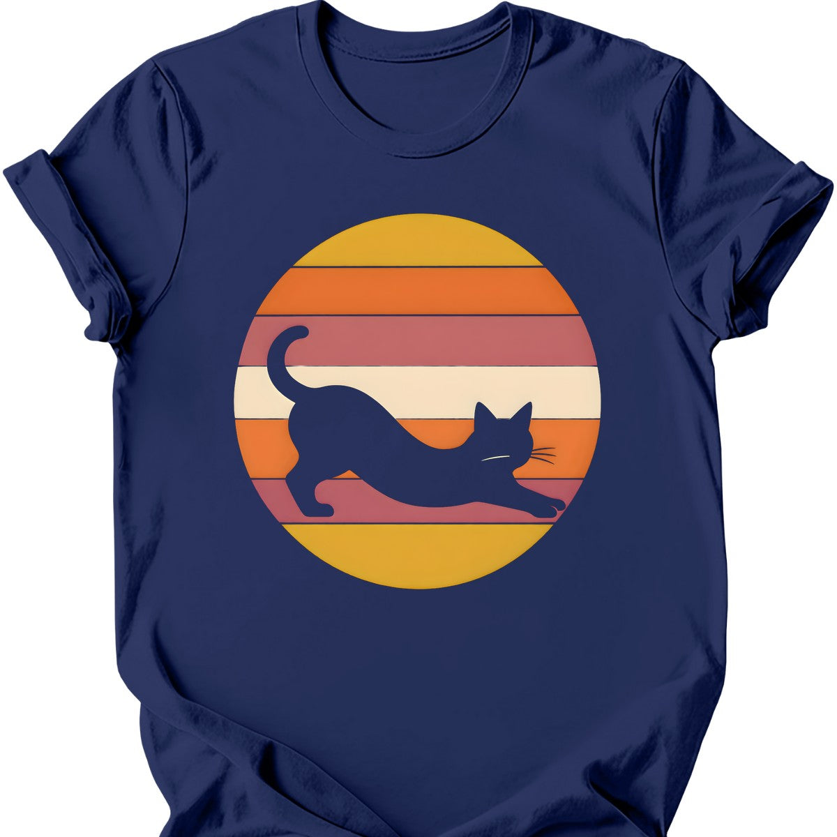 Sunset Stretch Cat T-Shirt — Navy