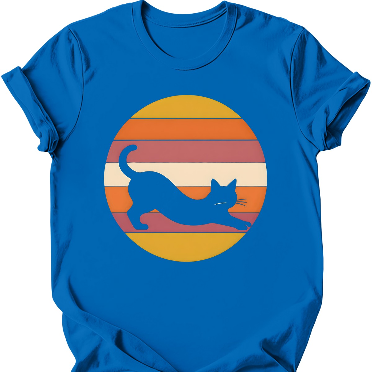 Sunset Stretch Cat T-Shirt — Royal