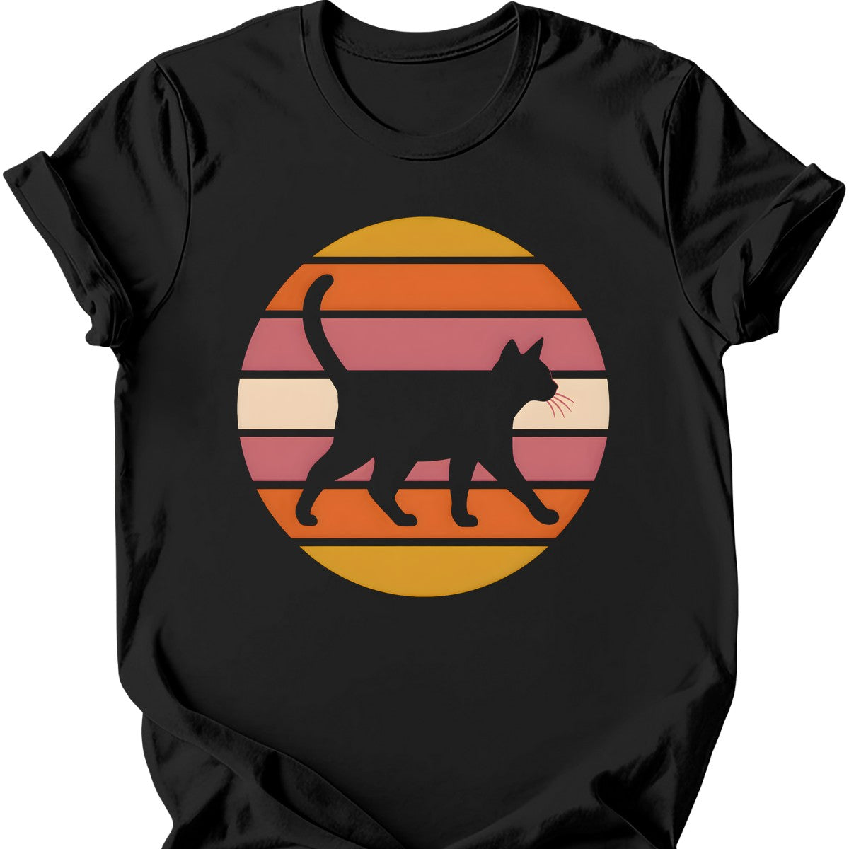 Sunset Stroll Cat T-Shirt — Black