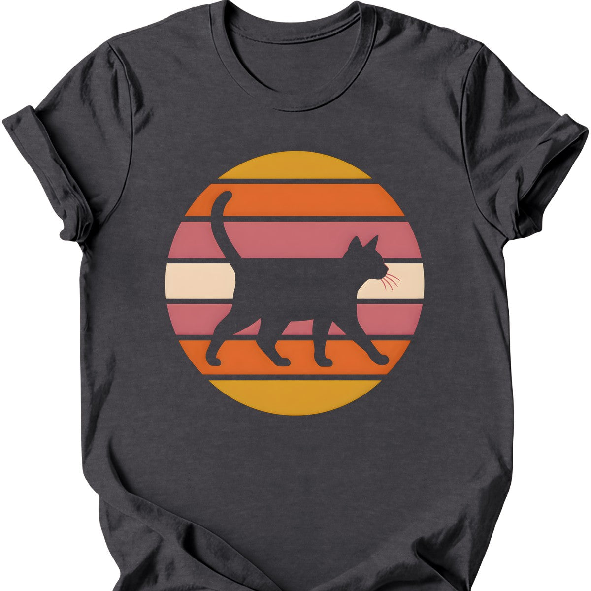 Sunset Stroll Cat T-Shirt — Dark Heather