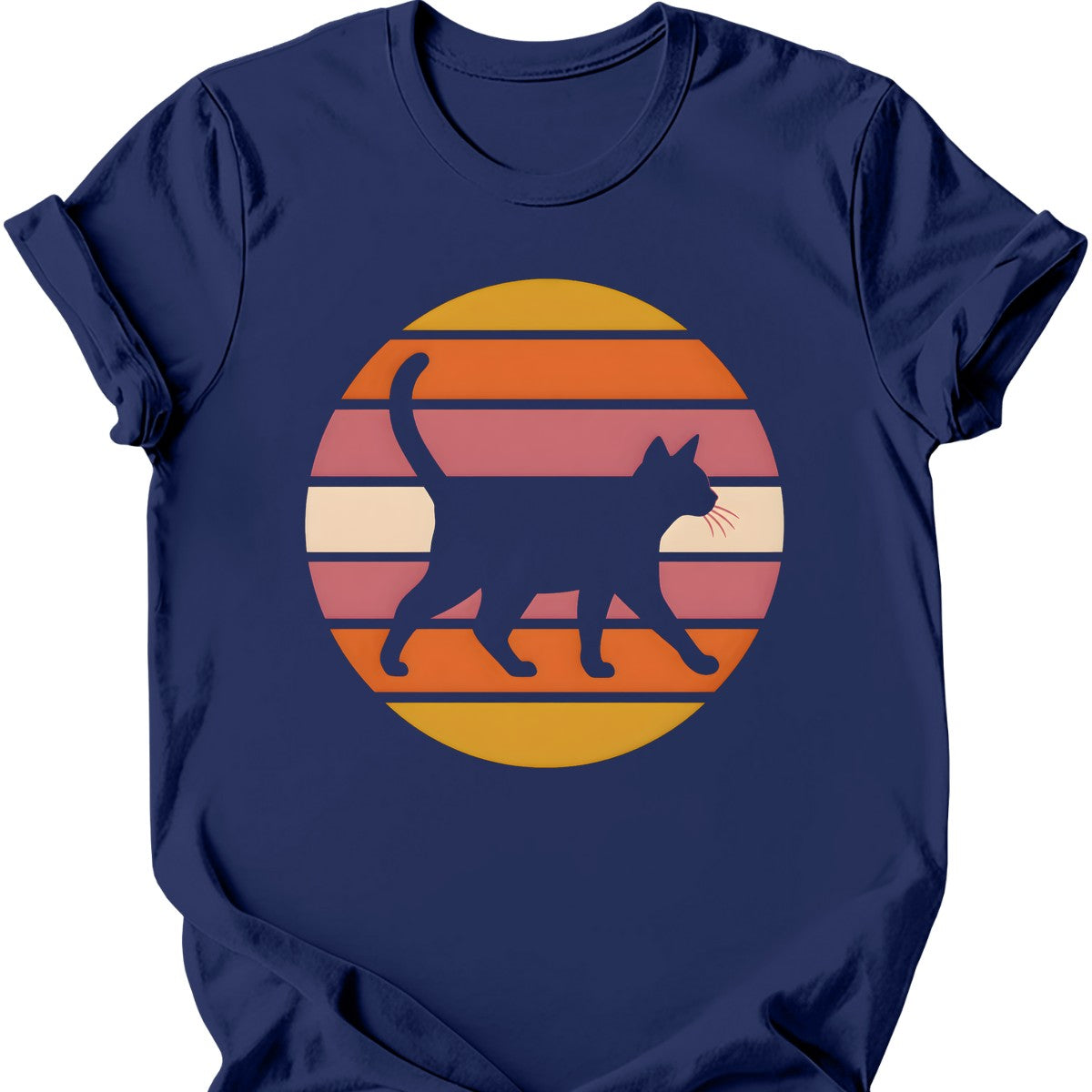 Sunset Stroll Cat T-Shirt — Navy