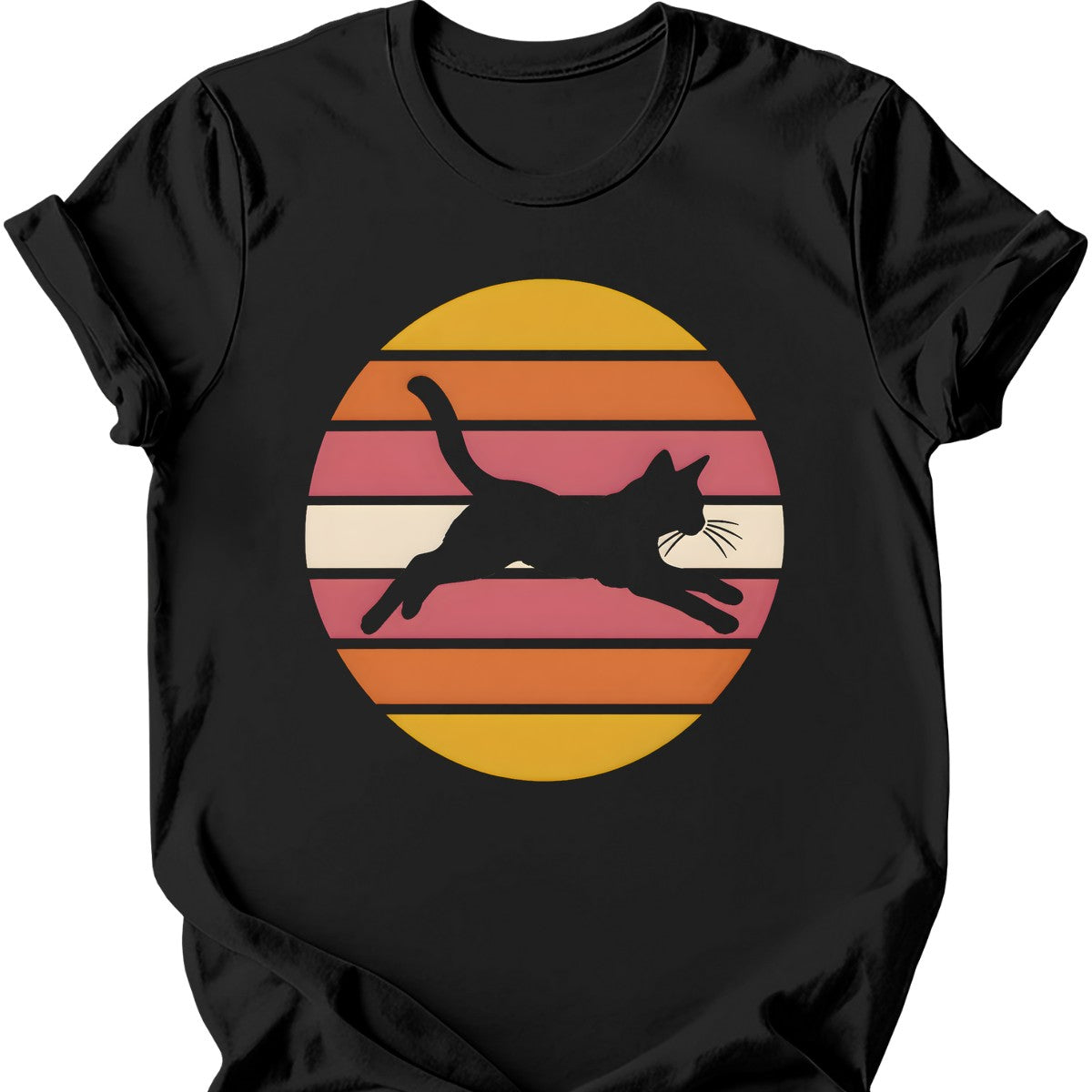 Sunset Pounce Cat T-Shirt — Black
