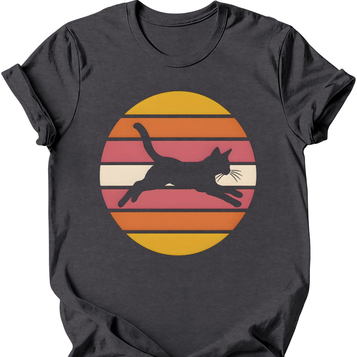 Sunset Pounce Cat T-Shirt — Dark Heather