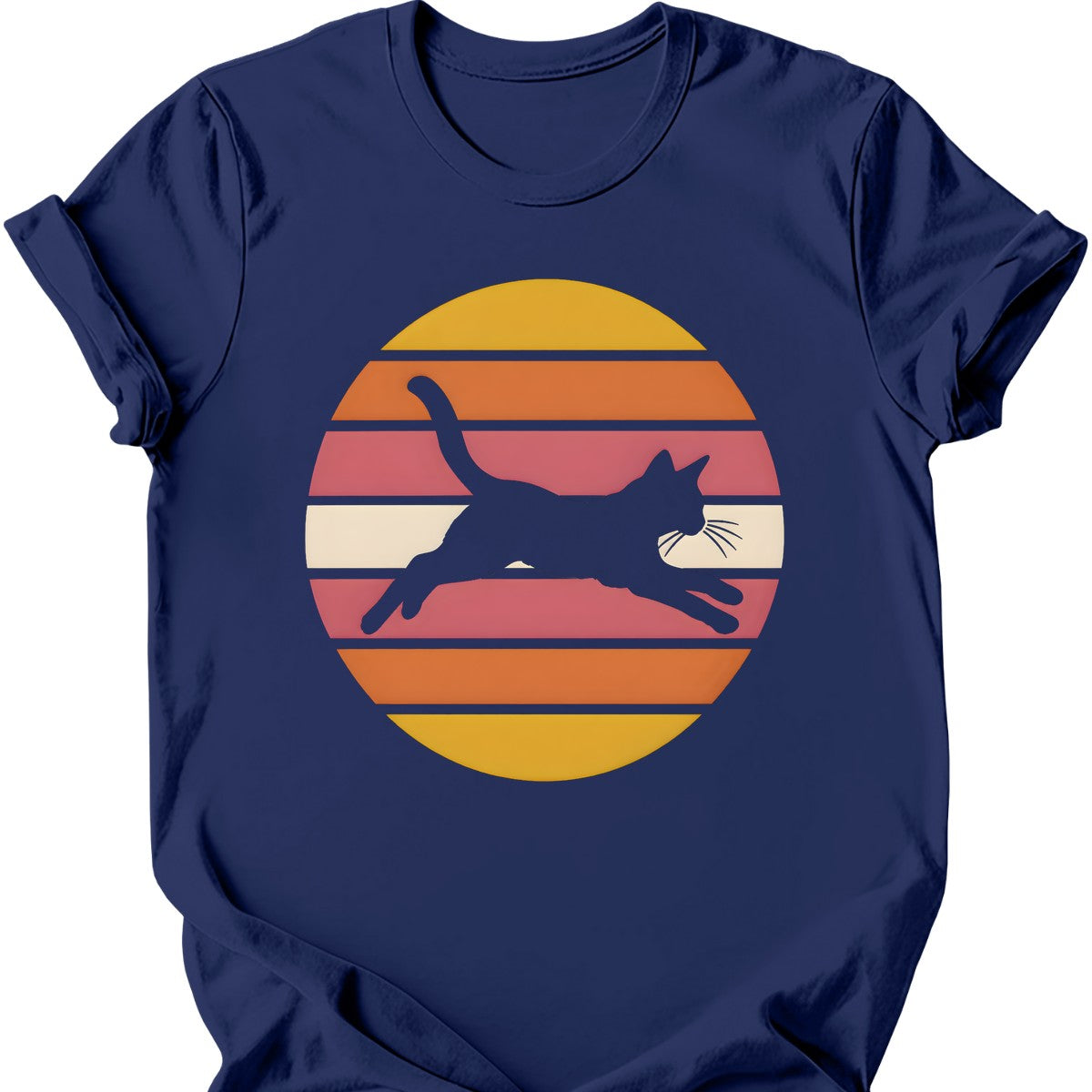 Sunset Pounce Cat T-Shirt — Navy