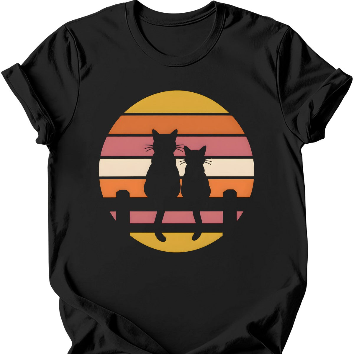 Two Cats at Sunset T-Shirt — Black