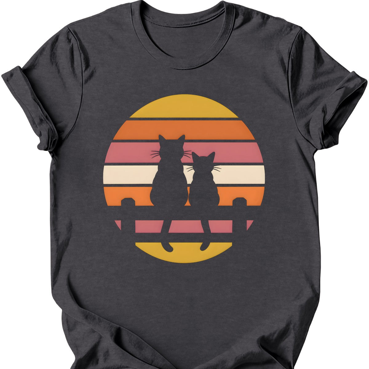 Two Cats at Sunset T-Shirt — Dark Heather