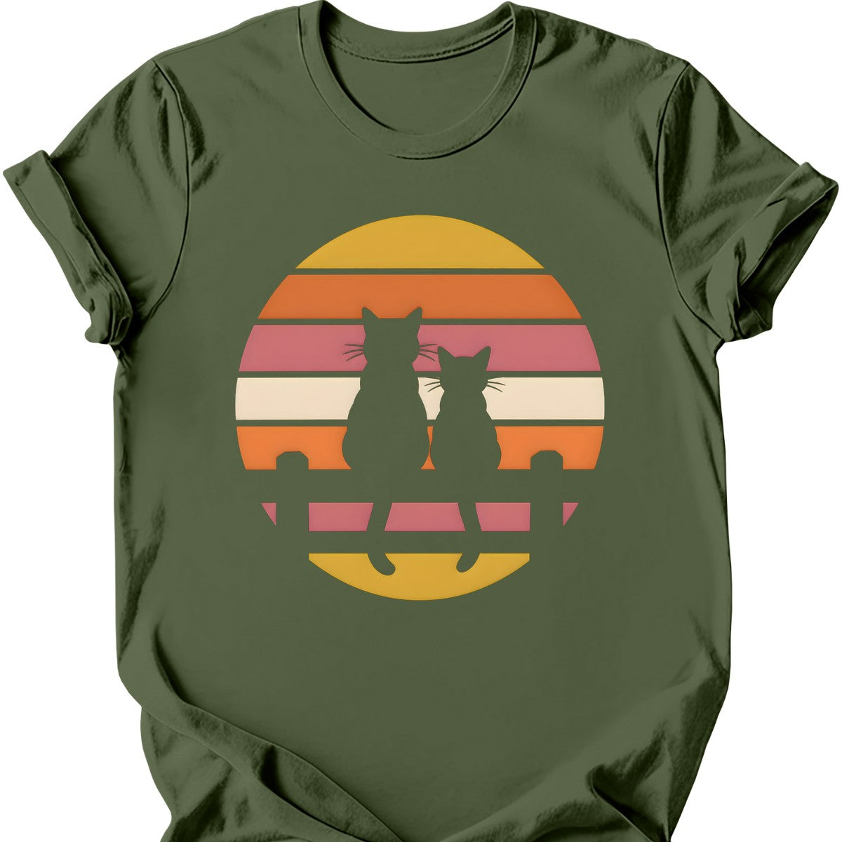 Two Cats at Sunset T-Shirt — Military Green