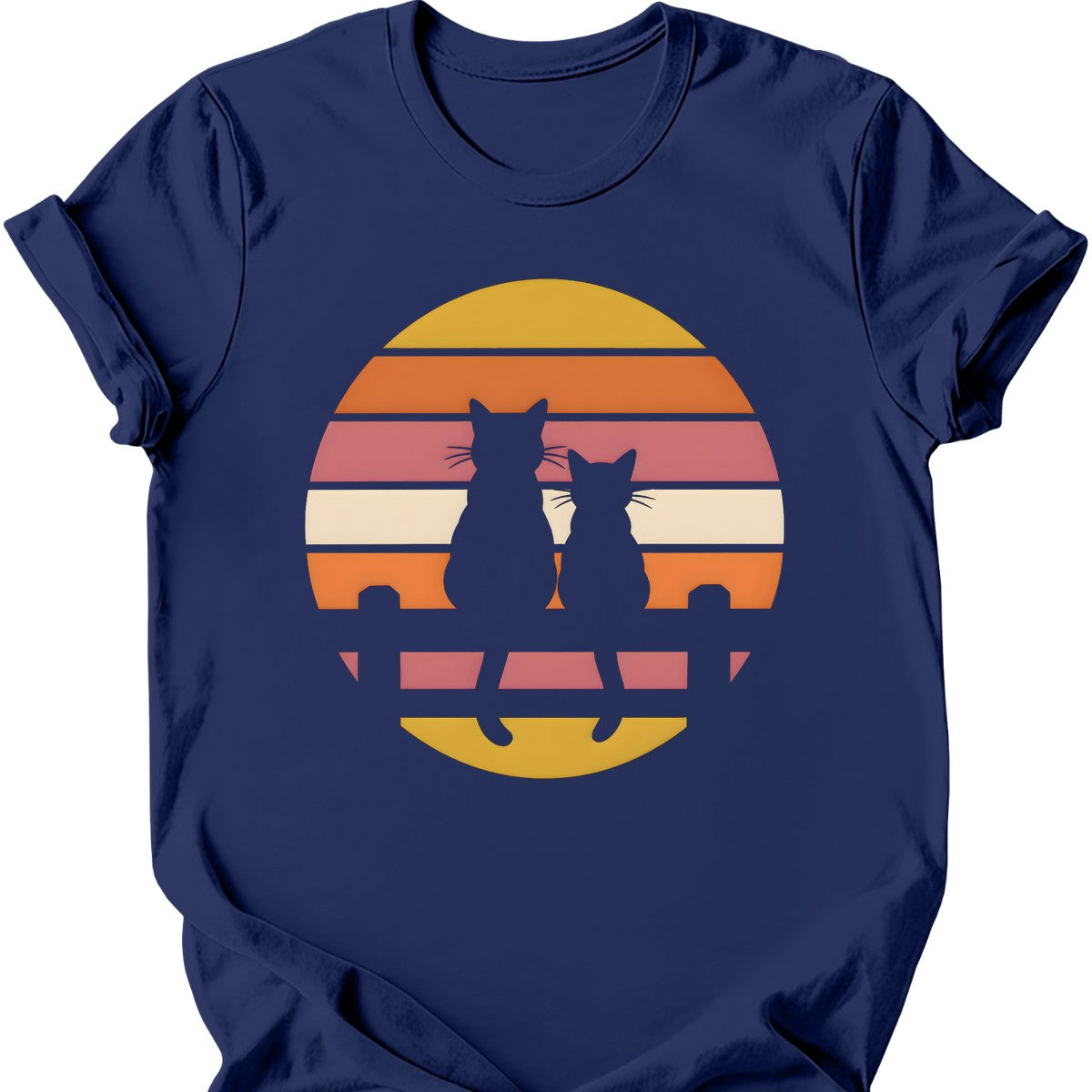 Two Cats at Sunset T-Shirt — Navy
