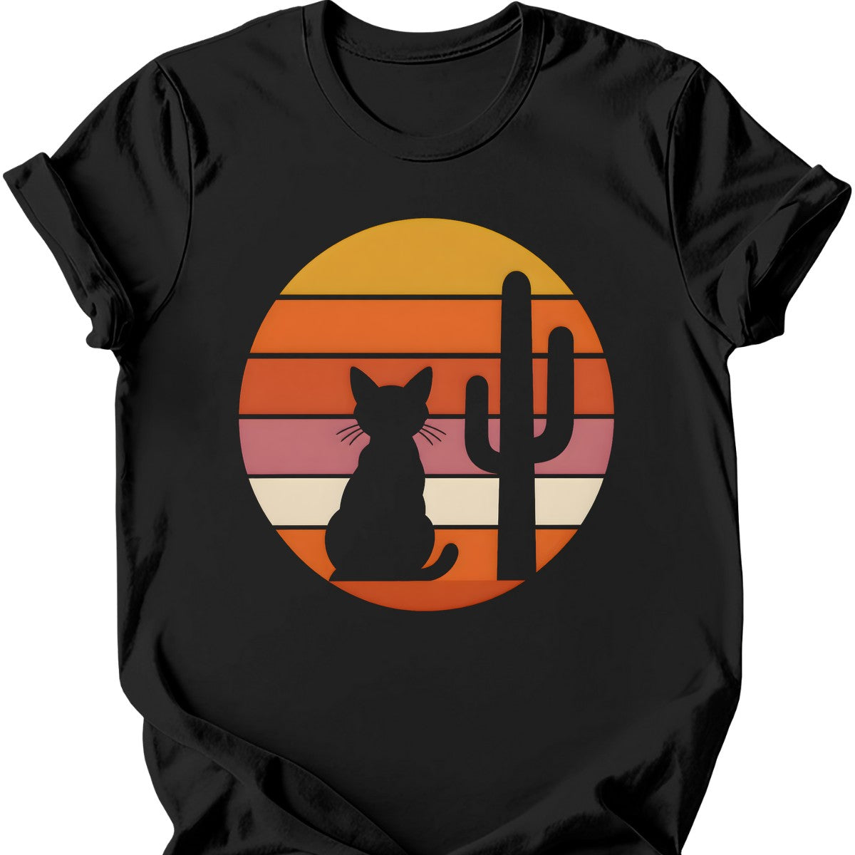 Desert Sunset Cat T-Shirt — Black