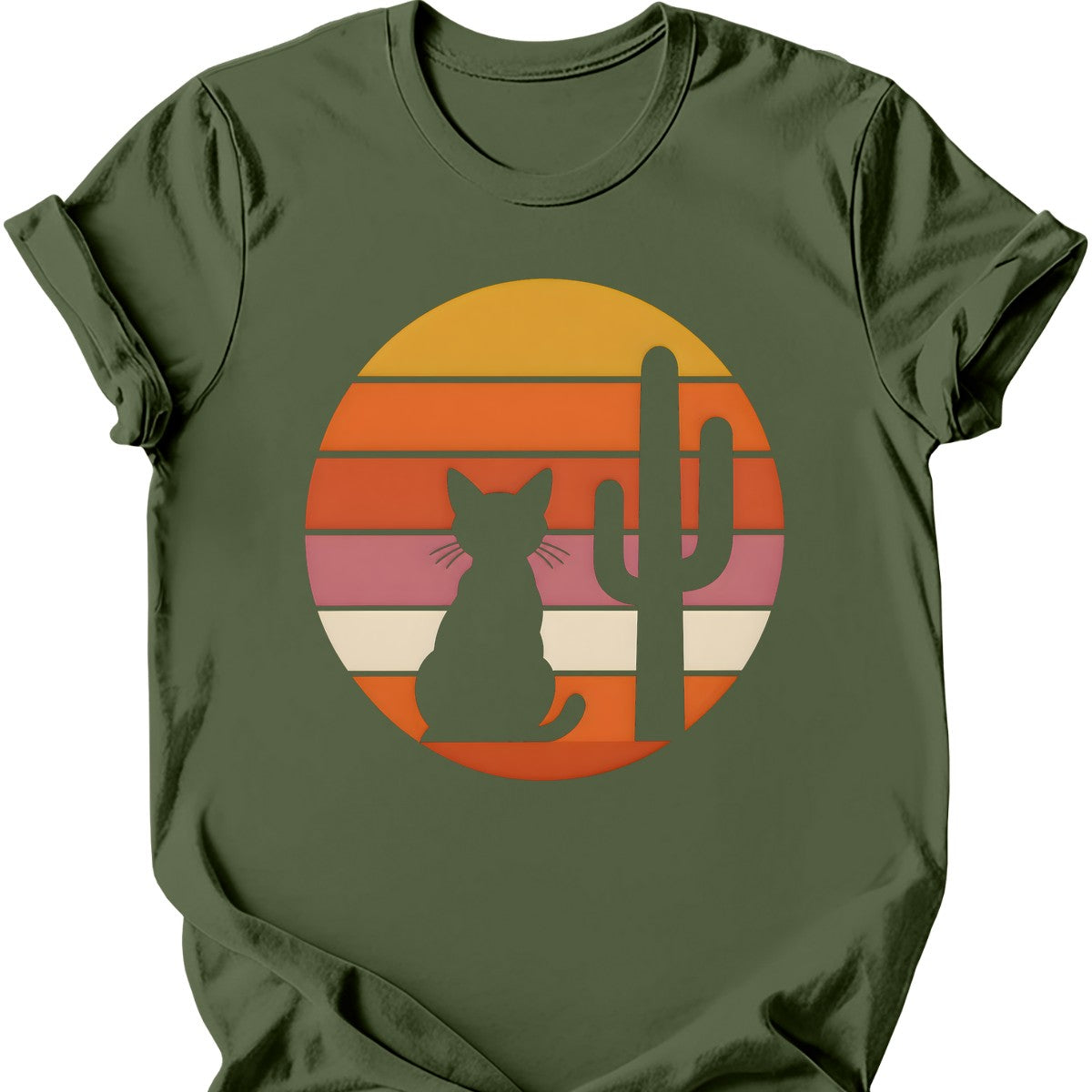 Desert Sunset Cat T-Shirt — Military Green