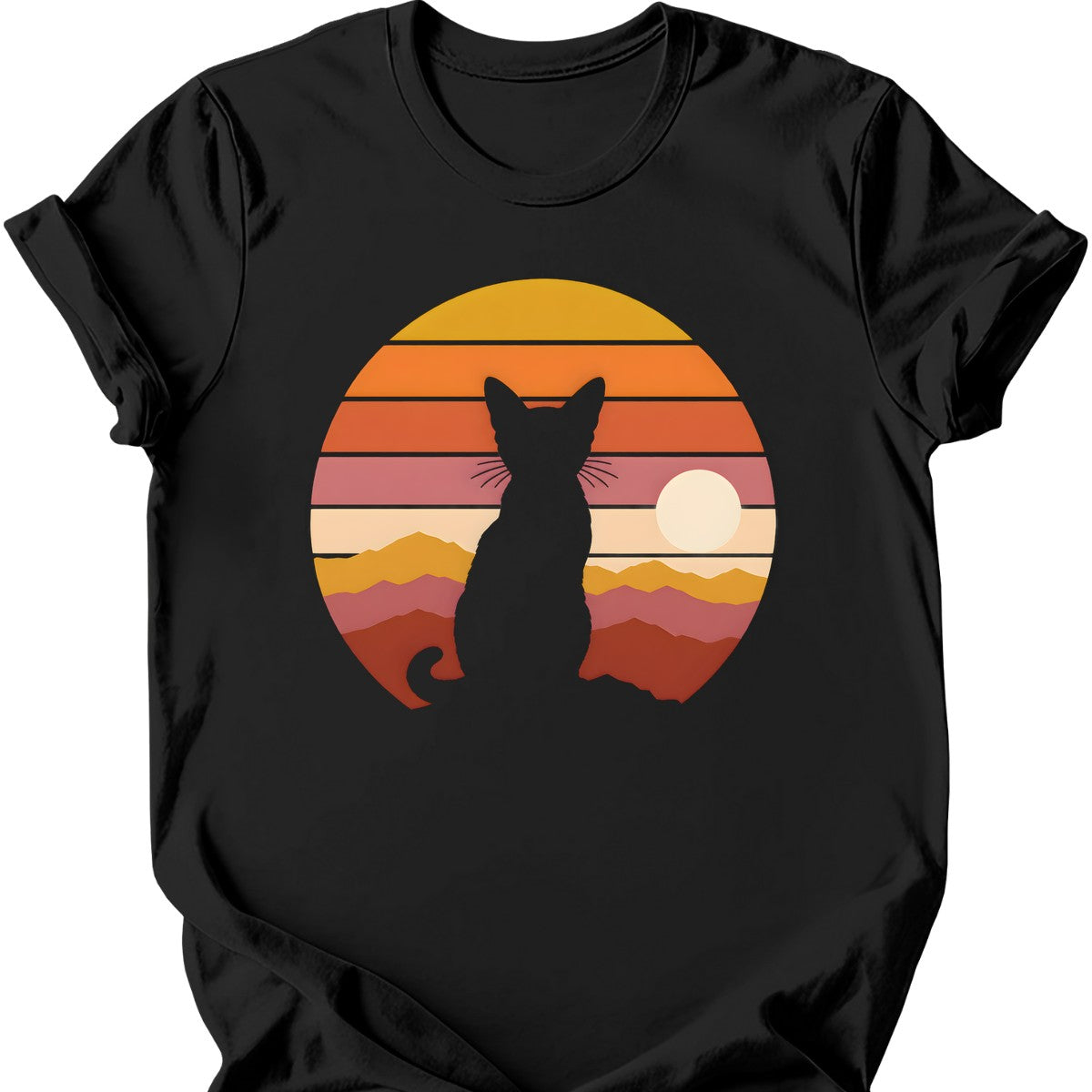 Mountain Sunset Cat T-Shirt — Black