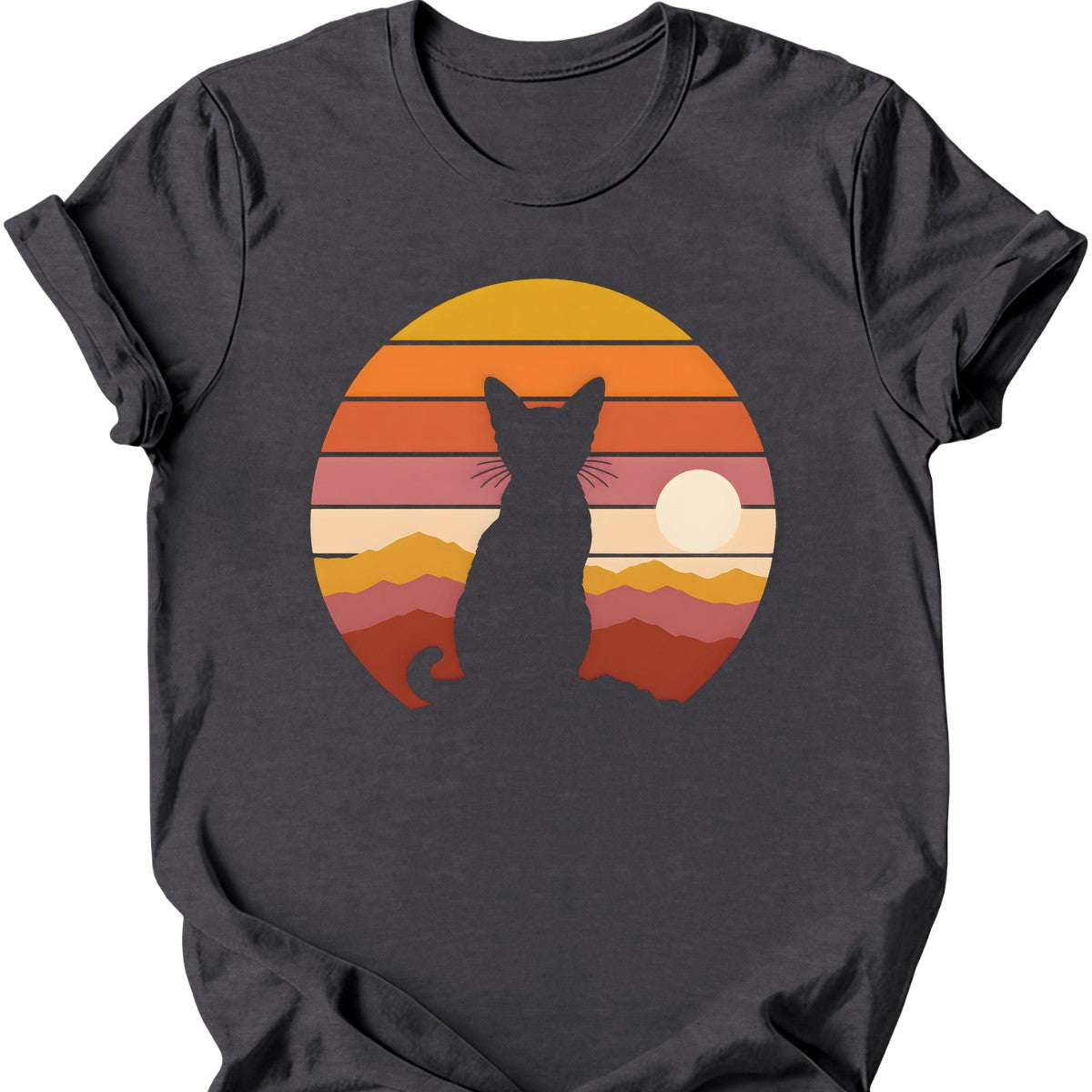 Mountain Sunset Cat T-Shirt — Dark Heather
