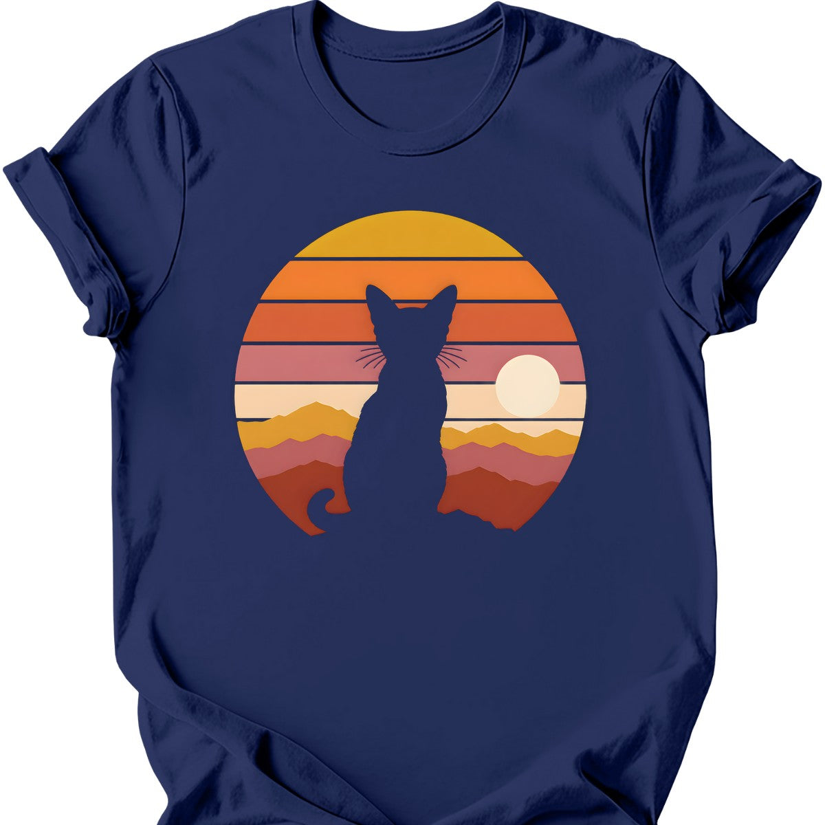 Mountain Sunset Cat T-Shirt — Navy