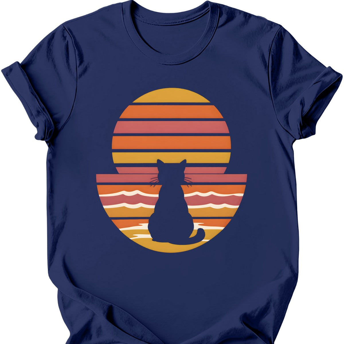 Beach Sunset Cat T-Shirt — Navy