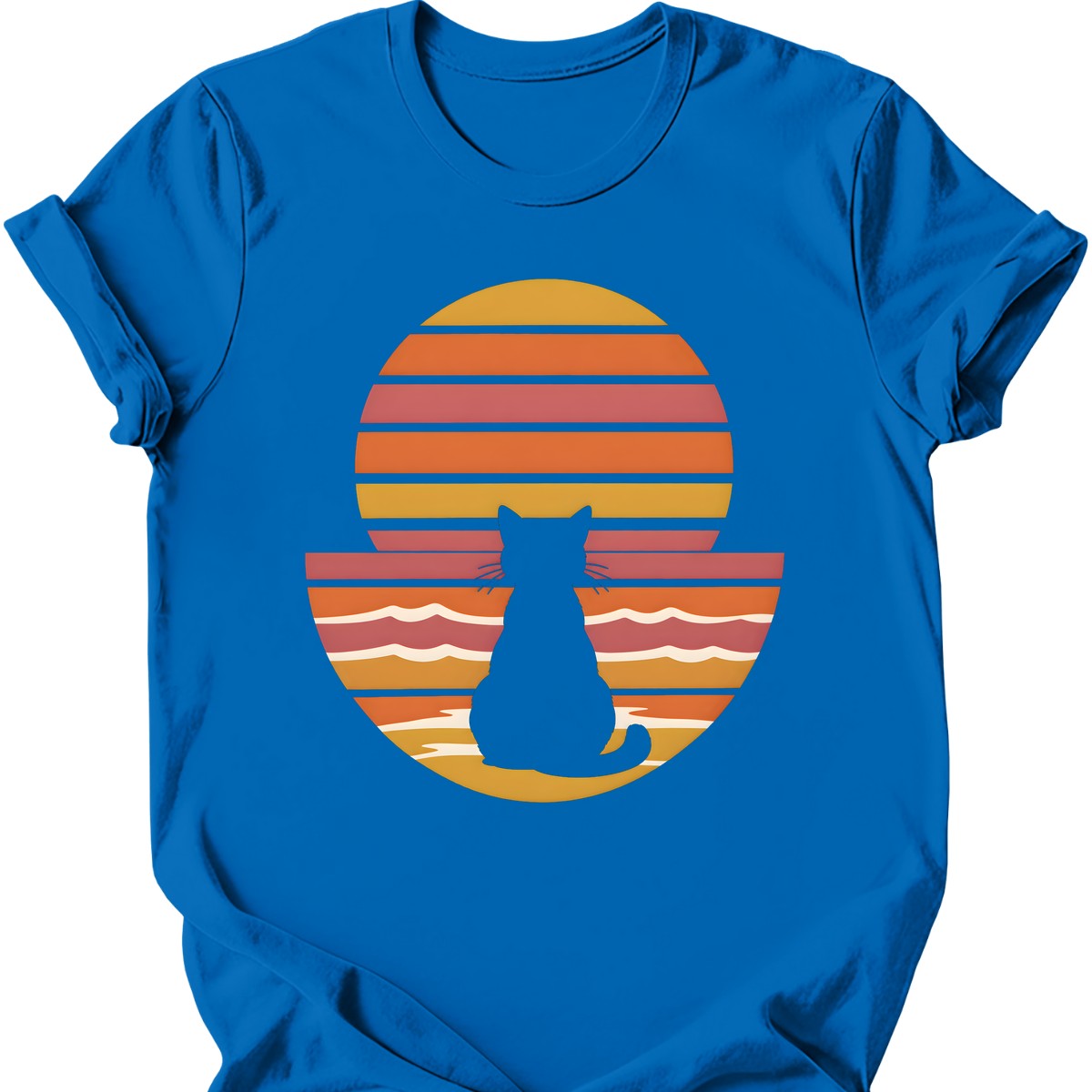 Beach Sunset Cat T-Shirt — Royal