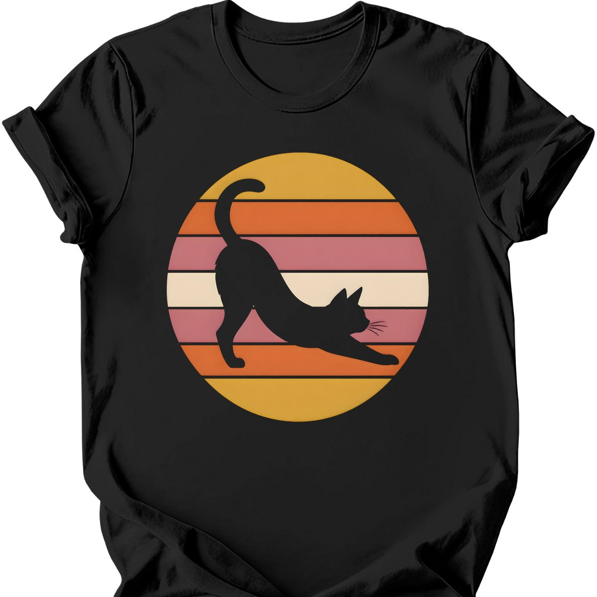Big Stretch Sunset Cat T-Shirt — Black
