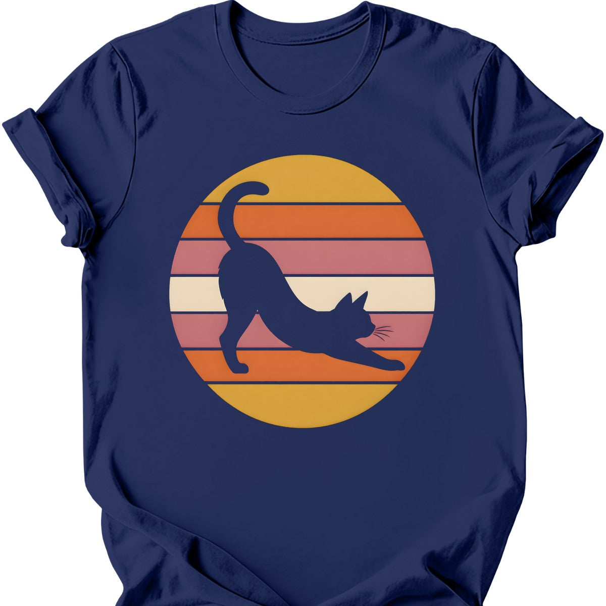Big Stretch Sunset Cat T-Shirt — Navy