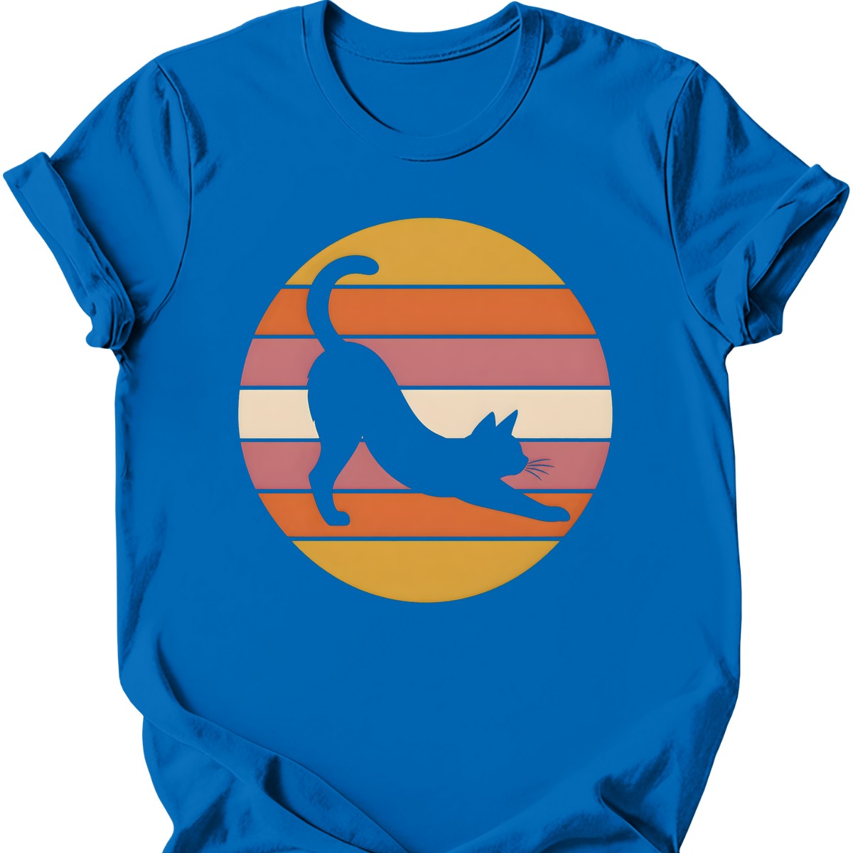 Big Stretch Sunset Cat T-Shirt — Royal