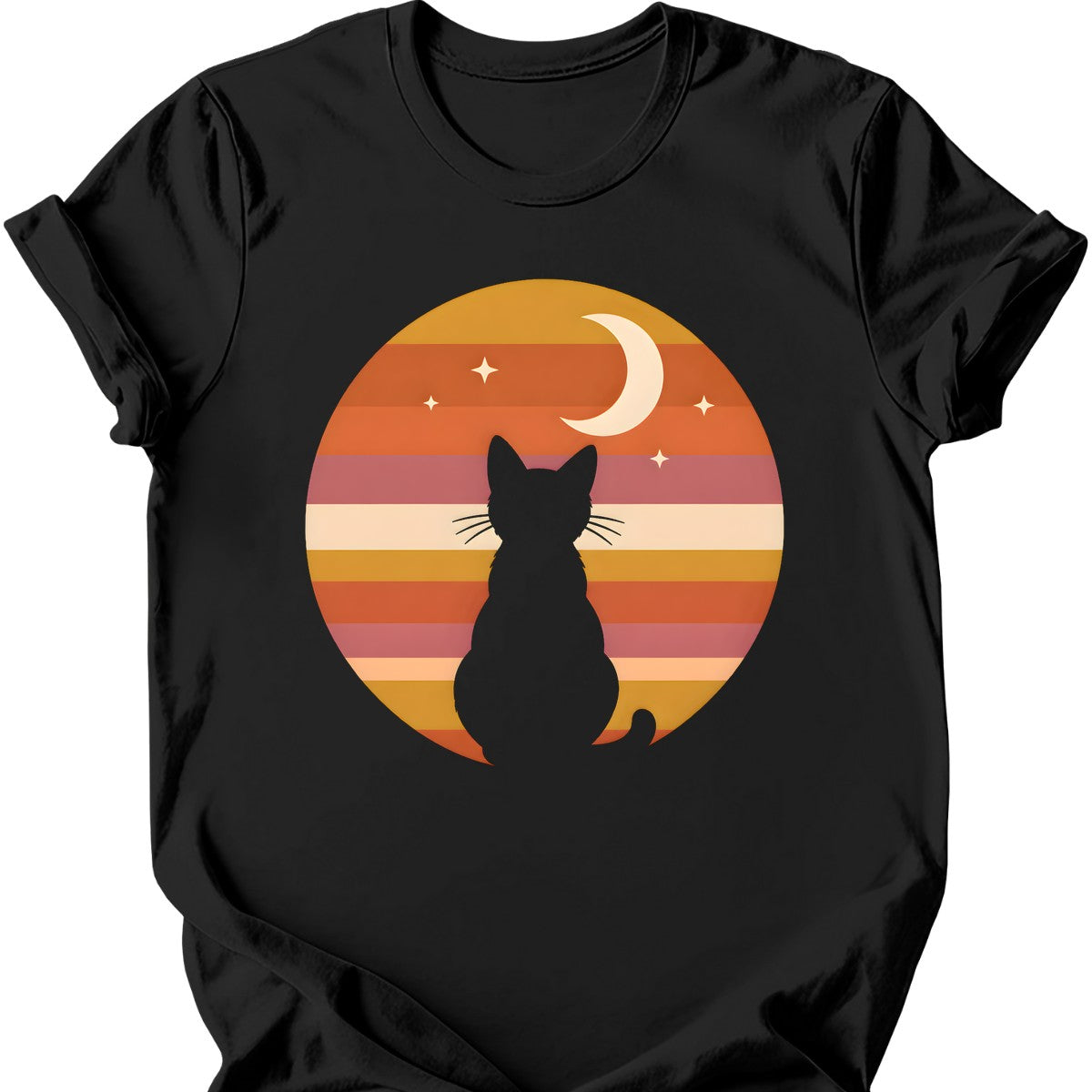 Crescent Moon Cat T-Shirt — Black