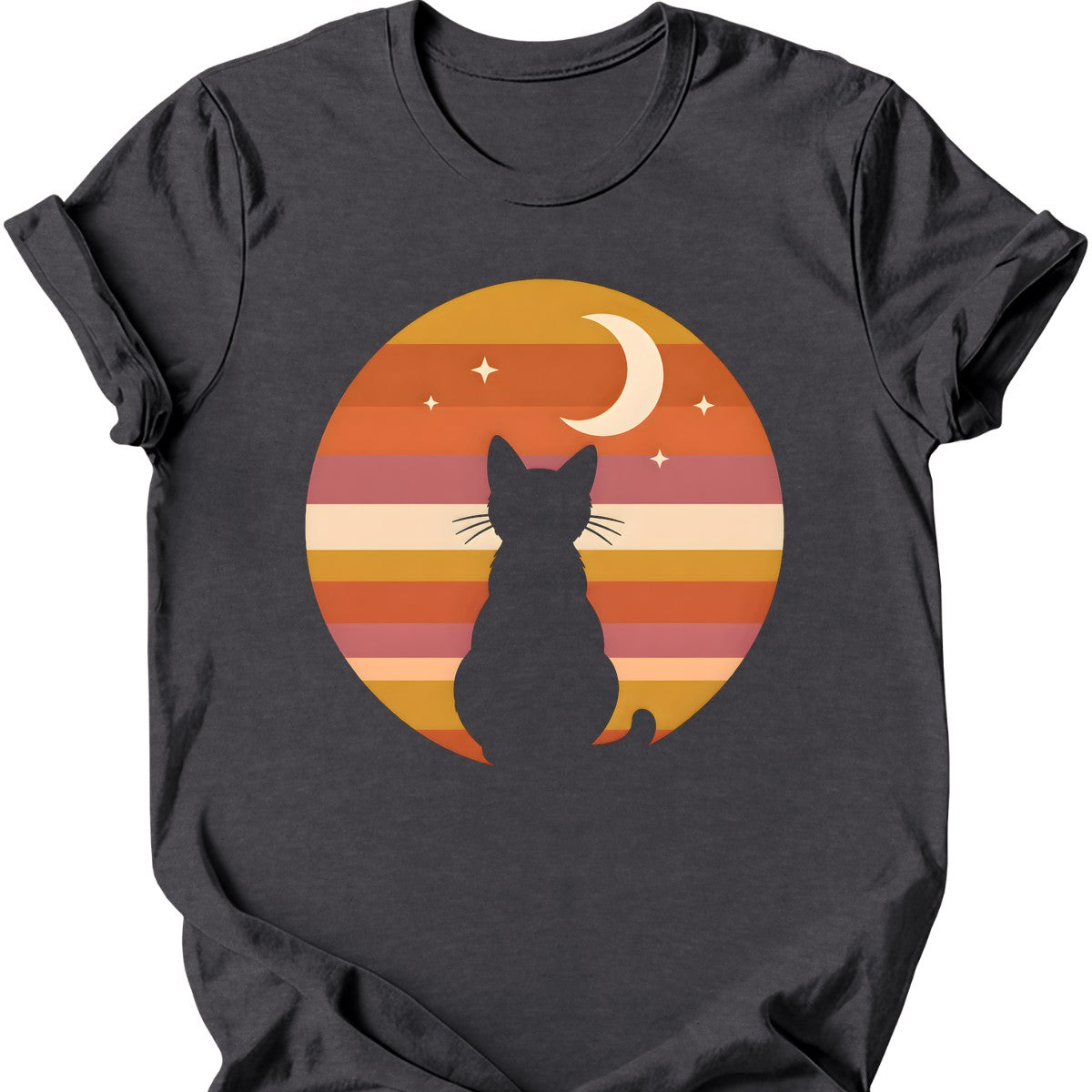 Crescent Moon Cat T-Shirt — Dark Heather