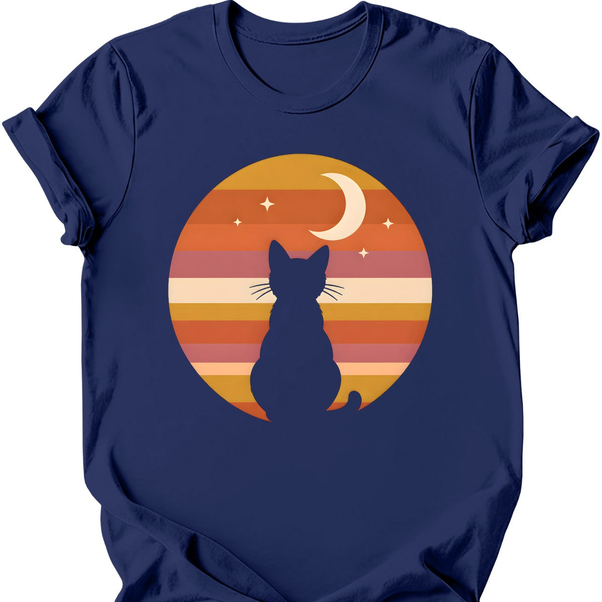 Crescent Moon Cat T-Shirt — Navy