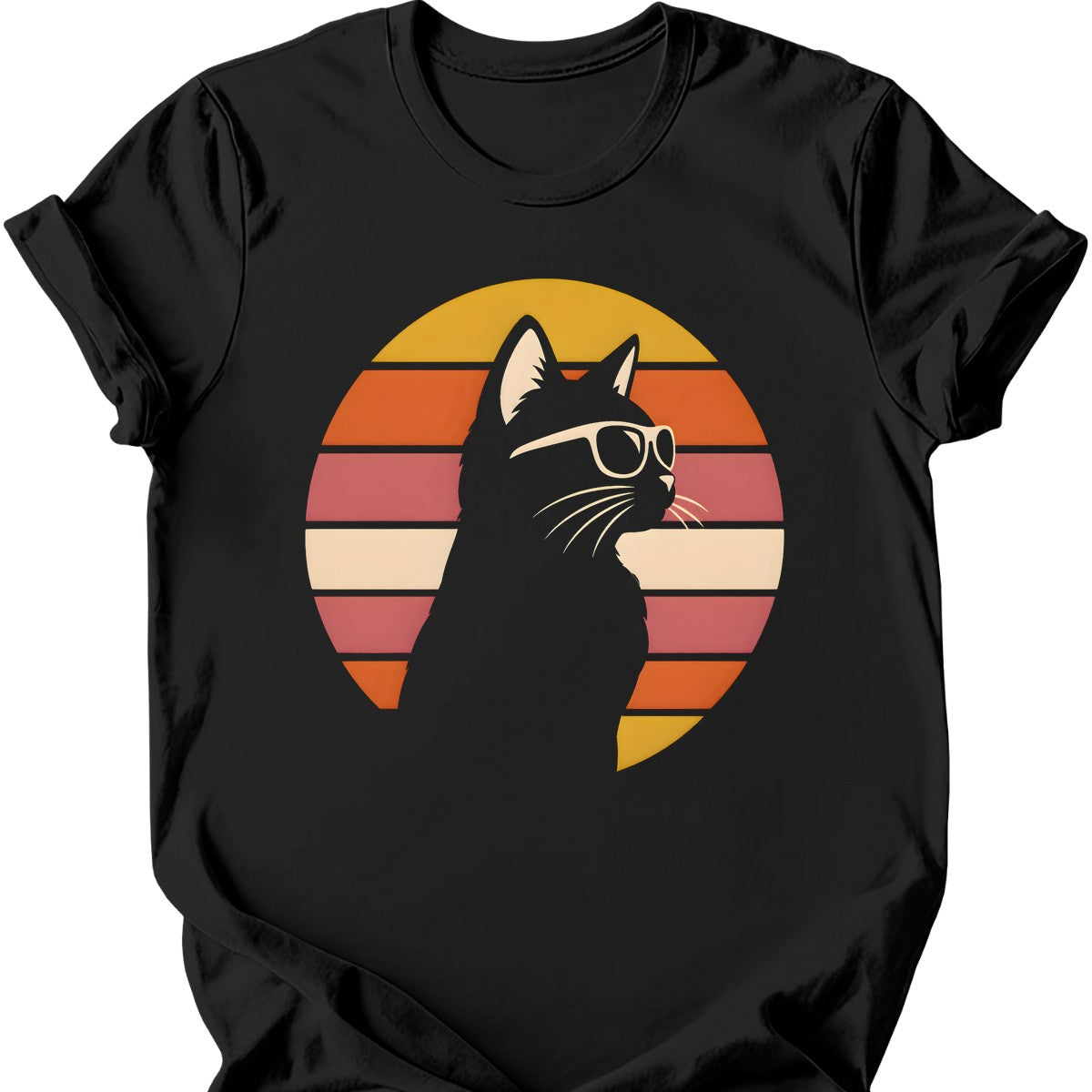 Sunglasses Sunset Cat T-Shirt — Black