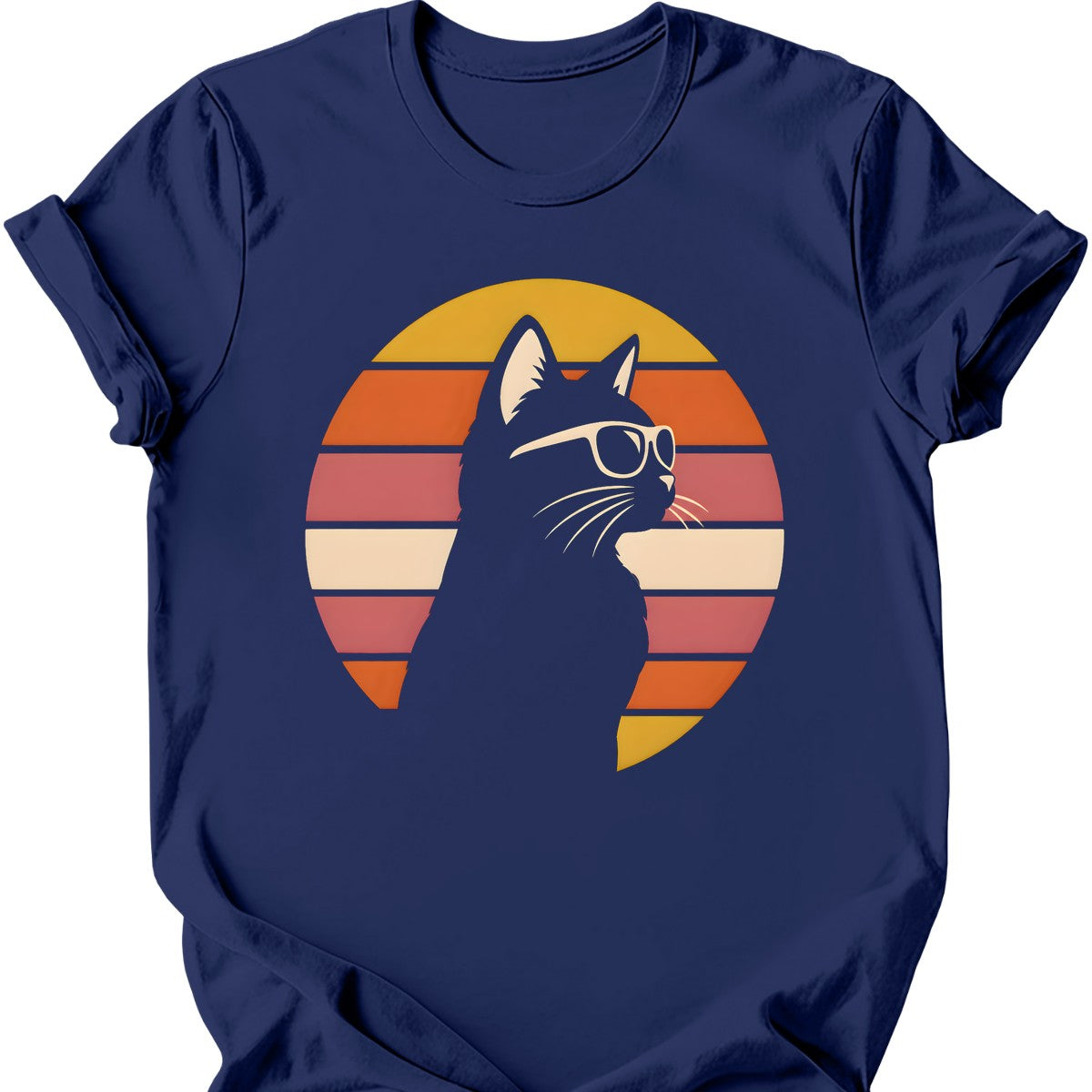 Sunglasses Sunset Cat T-Shirt — Navy