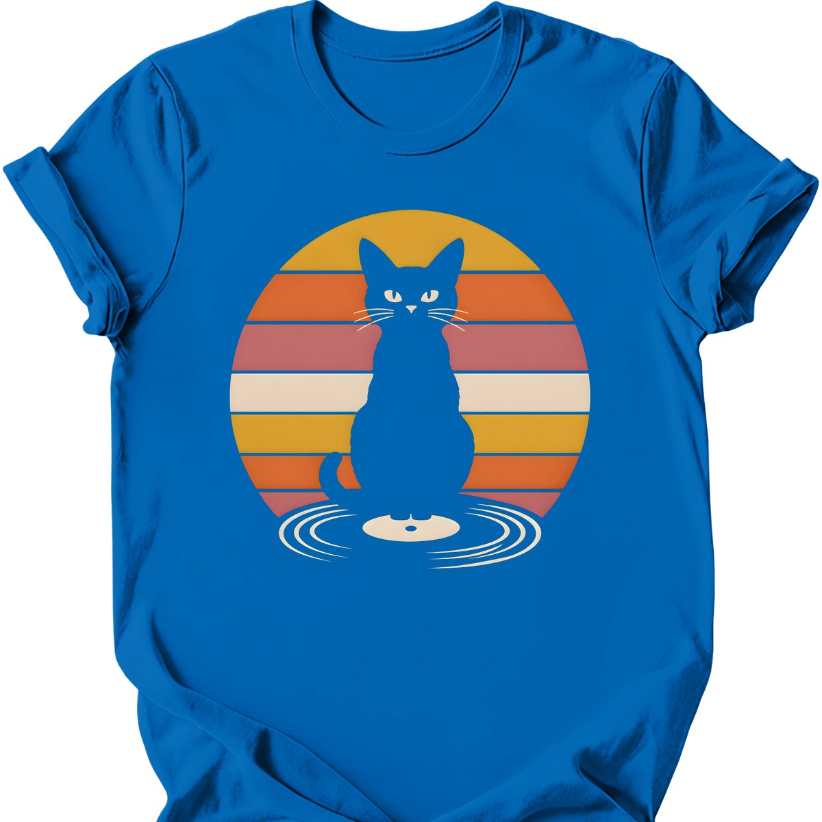 Vinyl Record Sunset Cat T-Shirt — Royal
