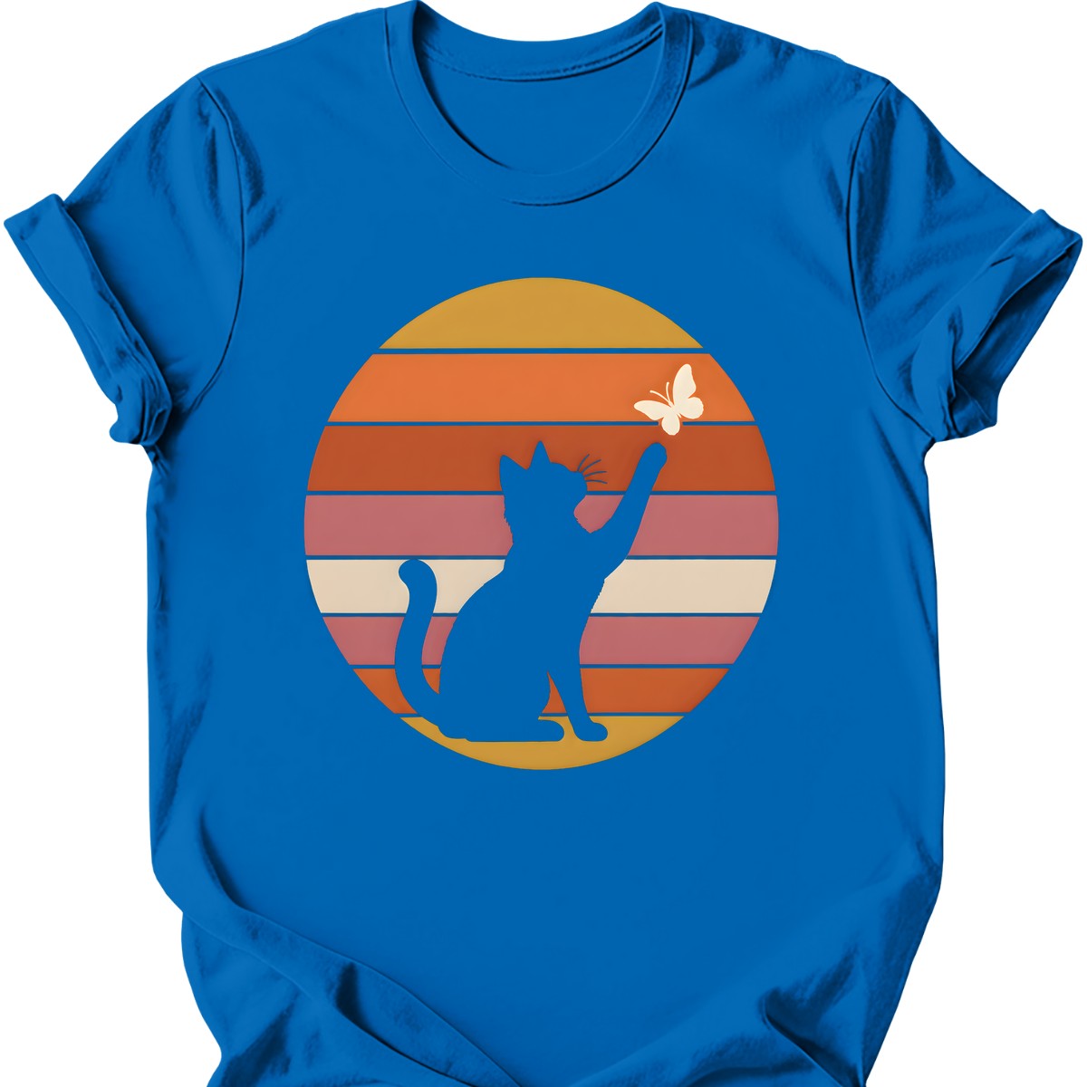 Butterfly Sunset Cat T-Shirt — Royal