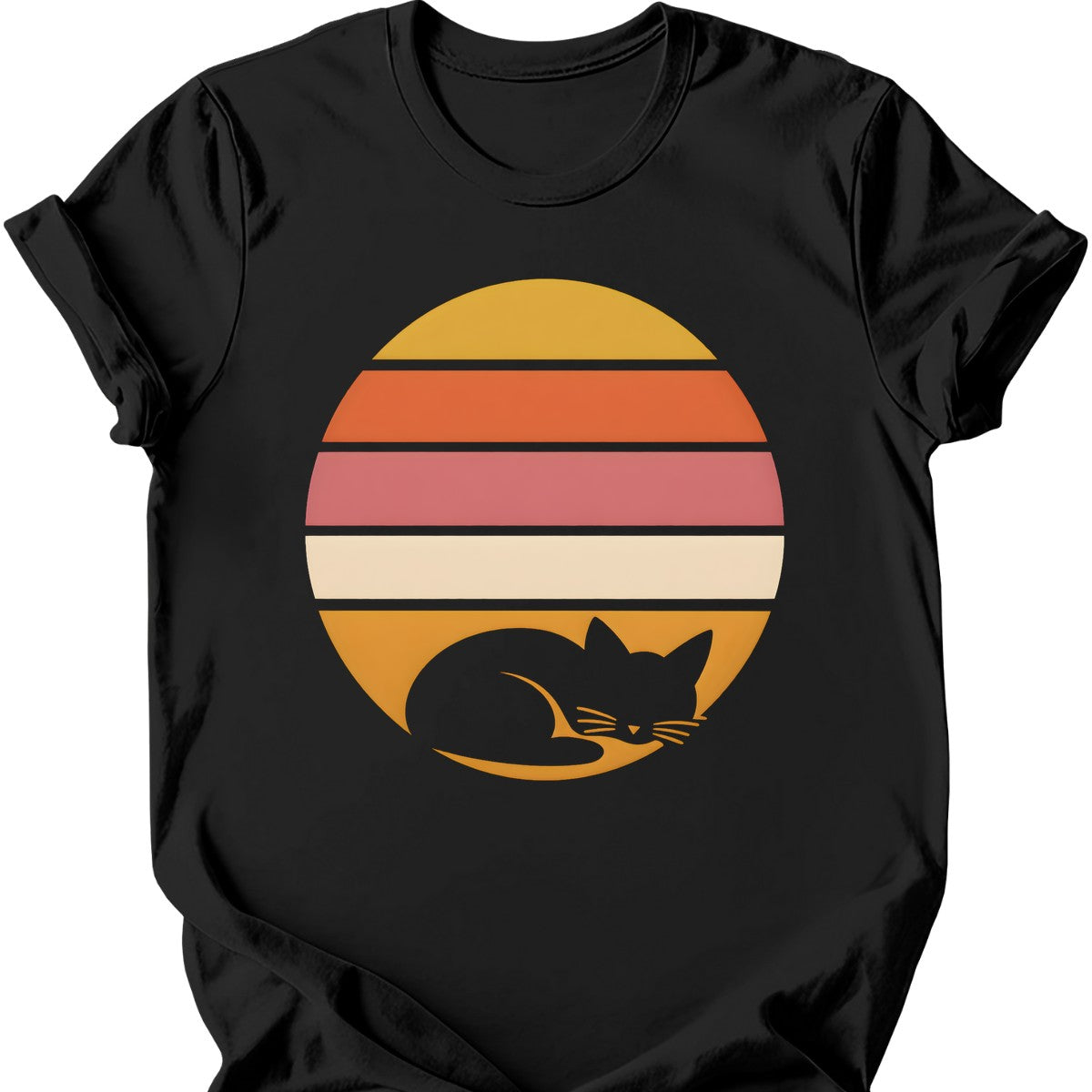Sunset Nap Cat T-Shirt — Black