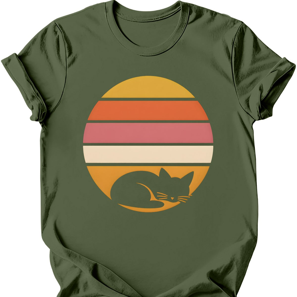 Sunset Nap Cat T-Shirt — Military Green