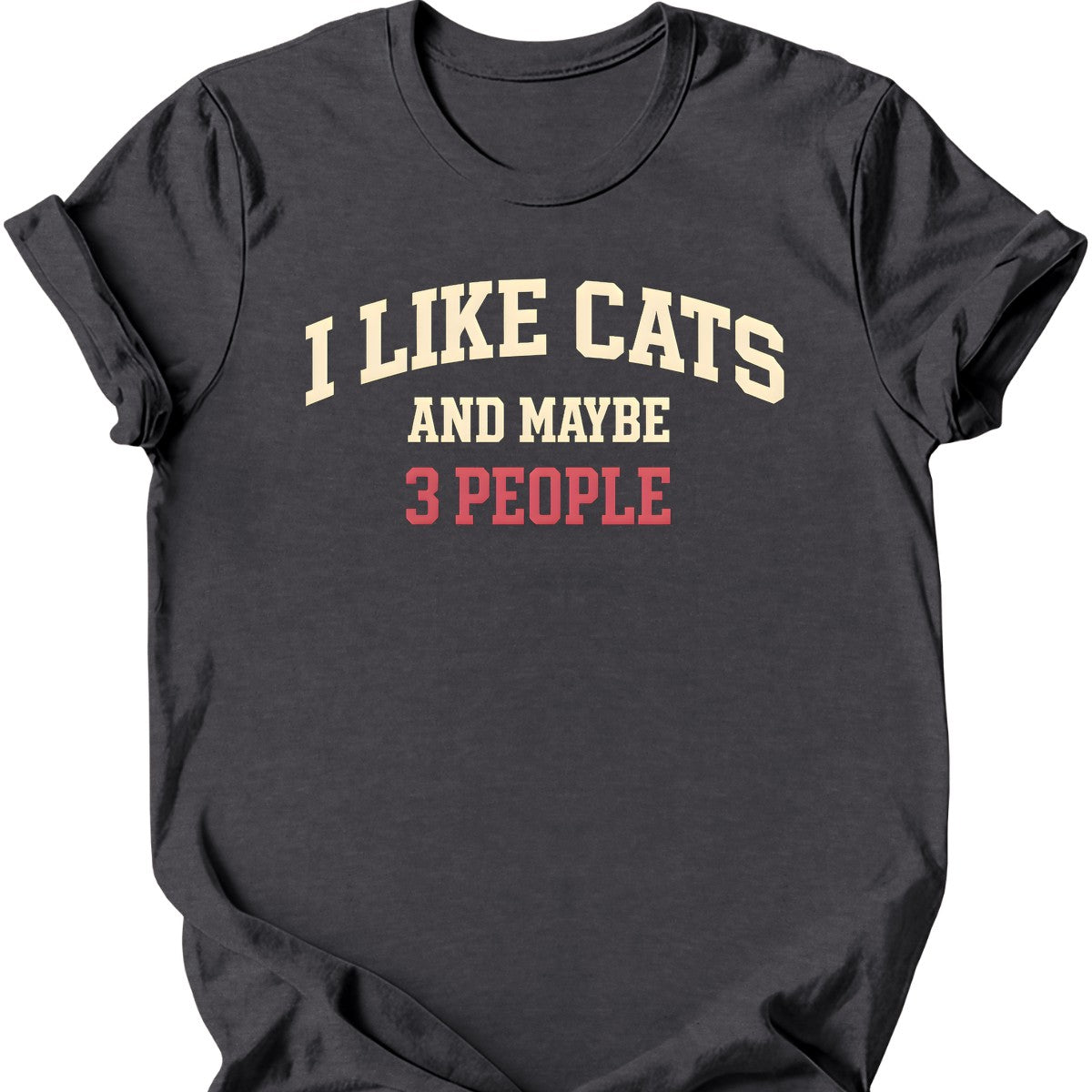 I Like Cats and Maybe 3 People T-Shirt — Dark Heather