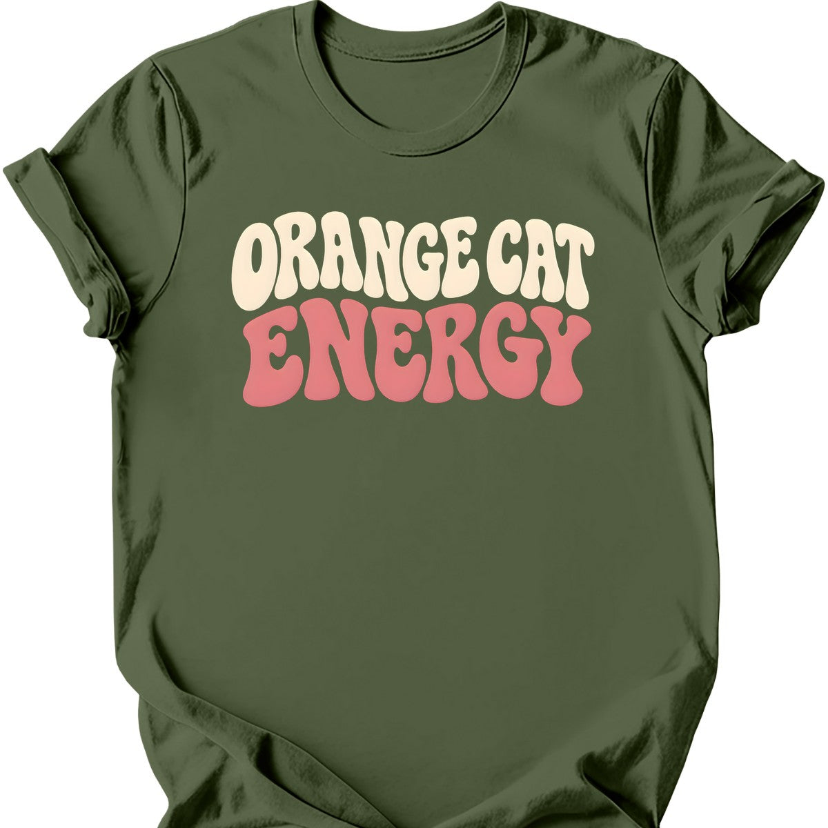 Orange Cat Energy T-Shirt — Military Green