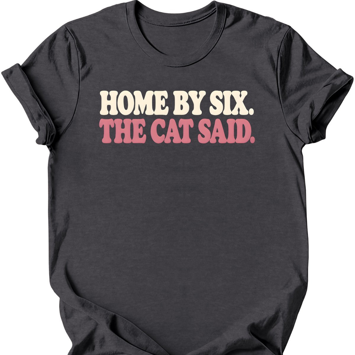 Home by Six. The Cat Said. T-Shirt — Dark Heather