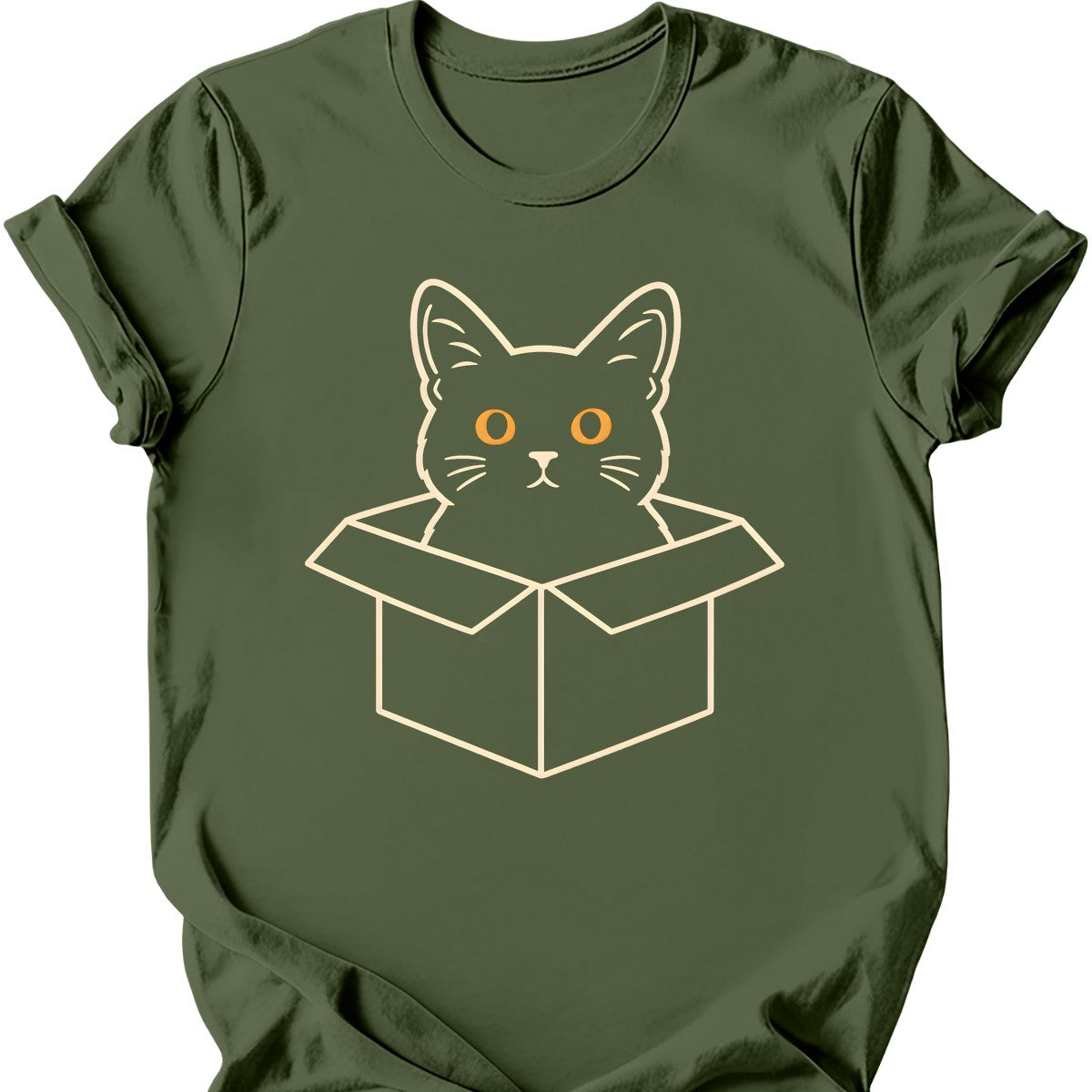 Void Cat in a Box T-Shirt — Military Green