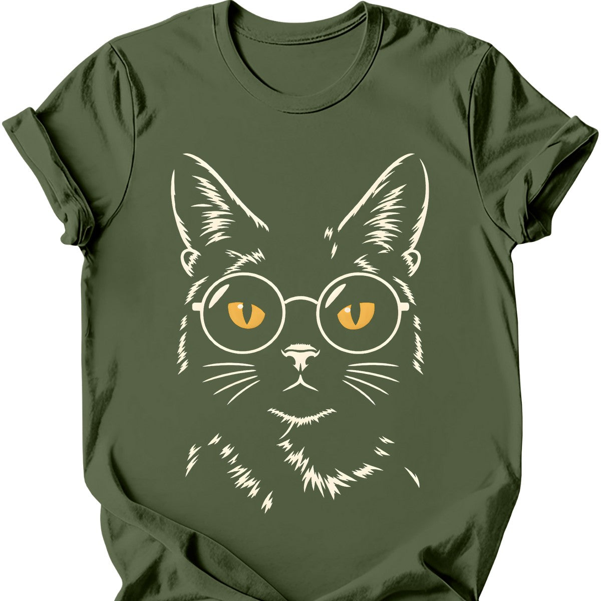 Void Cat in Glasses T-Shirt — Military Green
